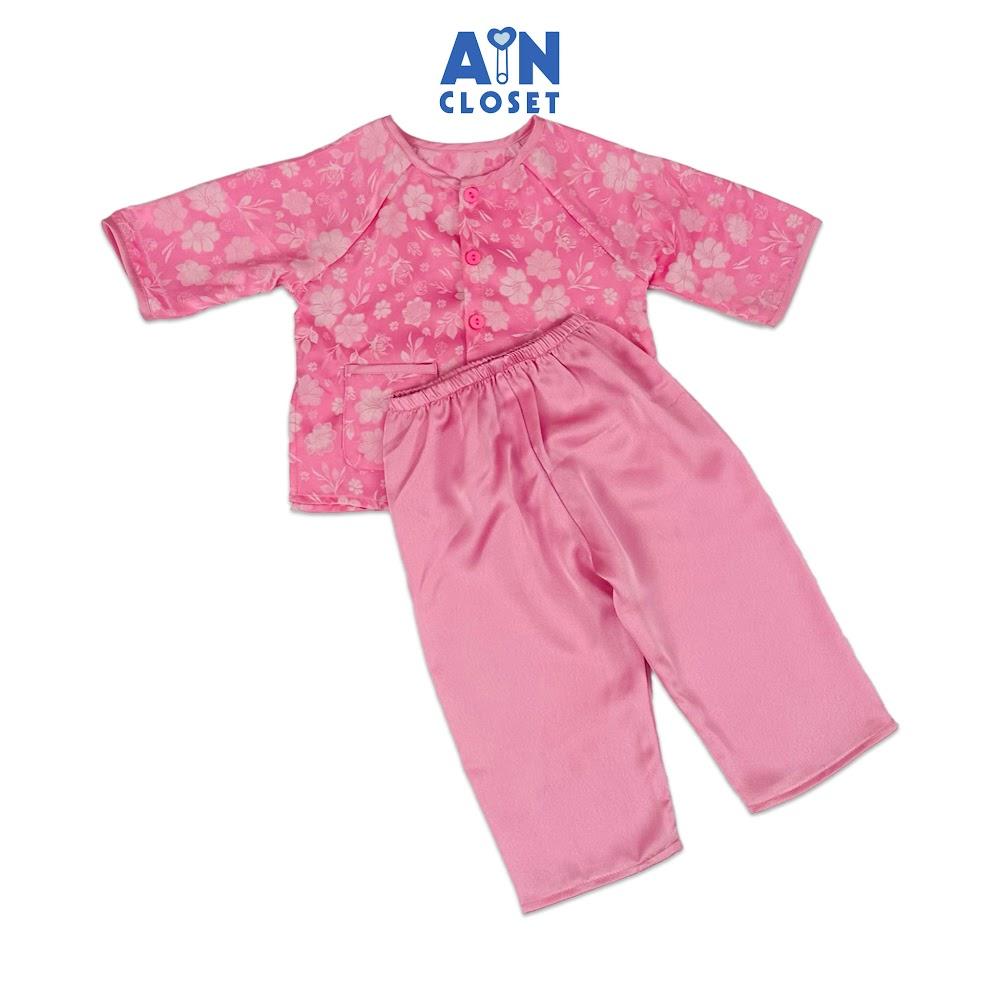 Bộ quần áo Bà ba Dài áo tay lỡ bé gái họa tiết Hoa Mộc Lan Hồng Gấm lụa - AICDBGV7UCFL - AIN Closet