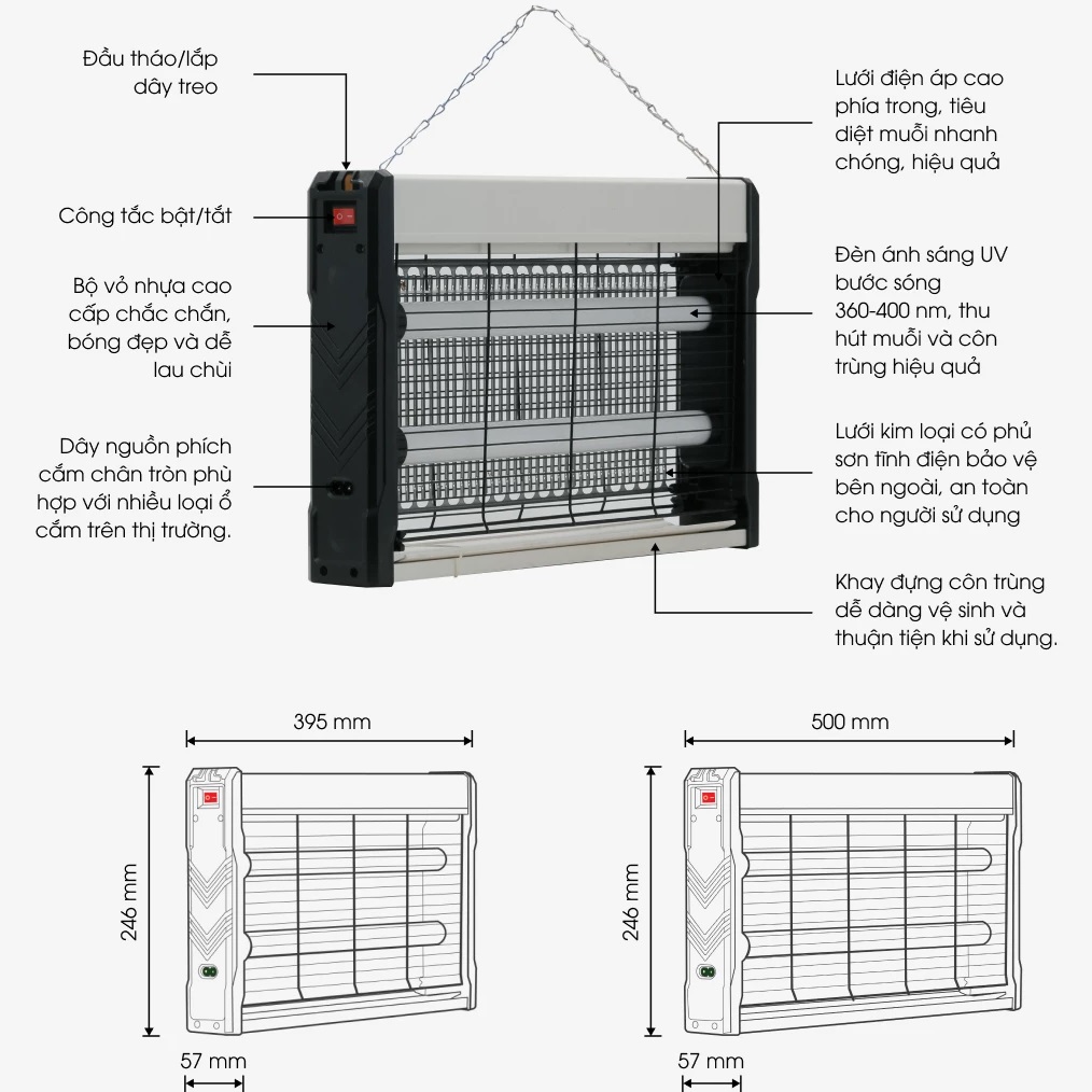 Đèn bắt muỗi Rạng Đông DBM02 công suất 4W diệt muỗi hiệu quả không hóa chất, an toàn sức khỏe gia đình - Hàng chính hãng