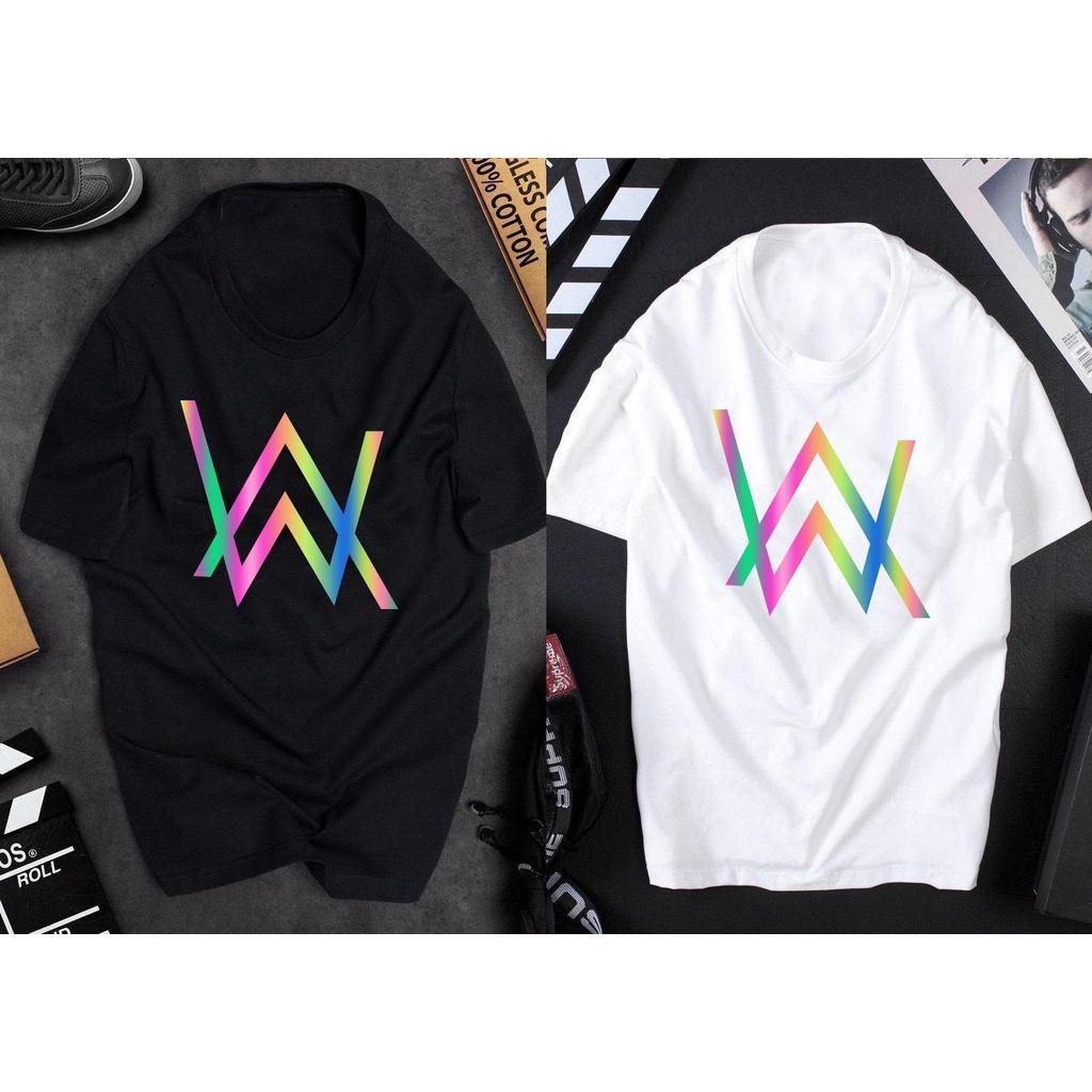 SALE- Áo Thun Phản Quang logo chữ cái AW Alan Walker, Áo Phông Cotton Unisex Form Rộng 7 màu