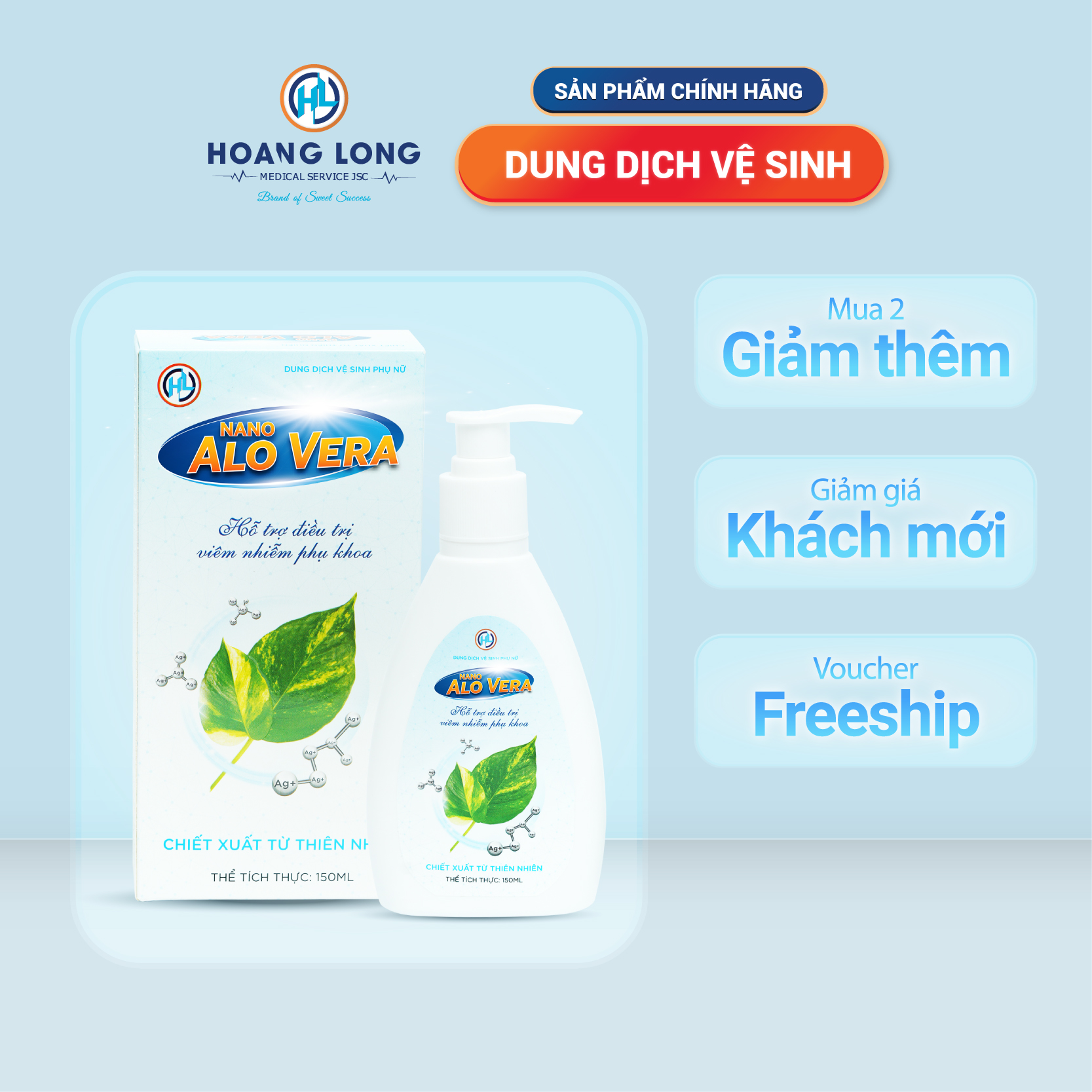 (Mua 1 Tặng 1) Dung Dịch Vệ Sinh Nano AloVera Chai Lớn (150ml) - Hỗ Trợ Điều Trị Viêm Nhiễm Phụ Khoa Nam Nữ Women
