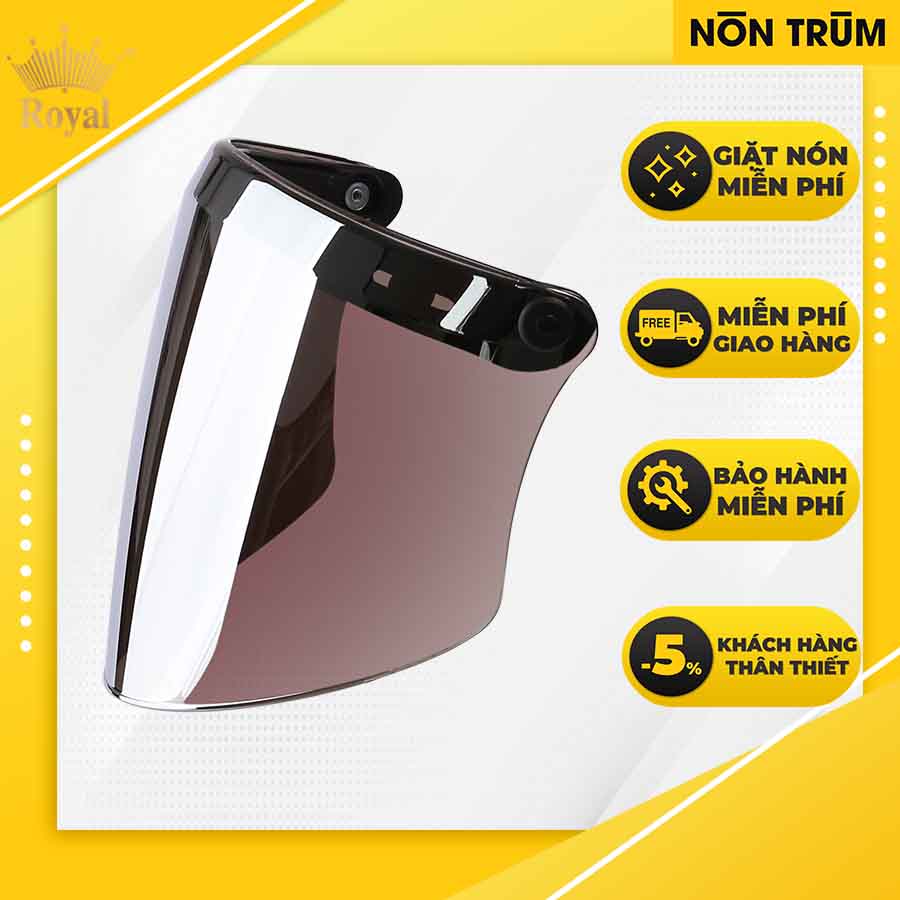 Kính thẳng gắn nón bảo hiểm 3/4 Royal có 3 nút bấm