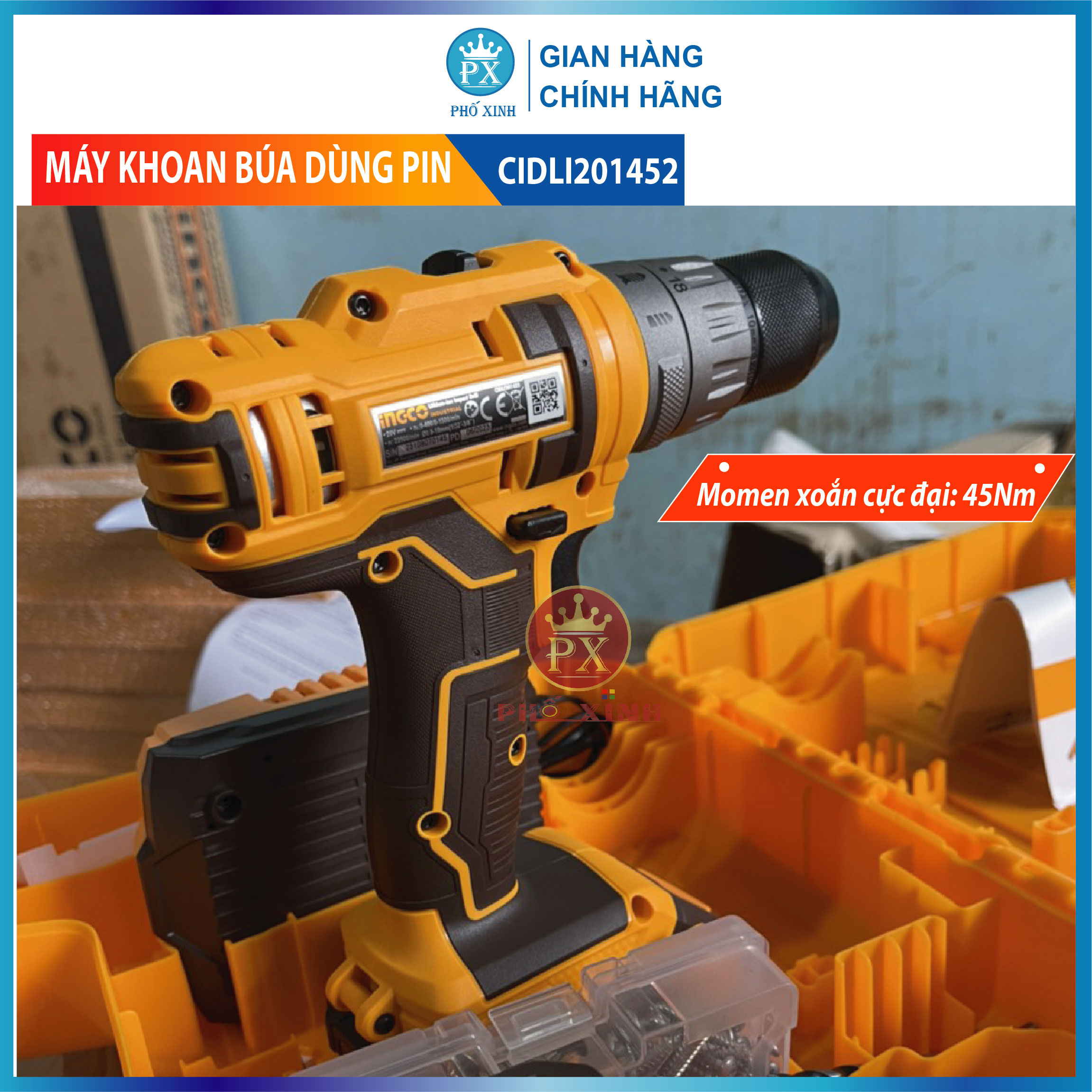Máy khoan bê tông dùng pin 20V Ingco CIDLI201452 momen 45Nm