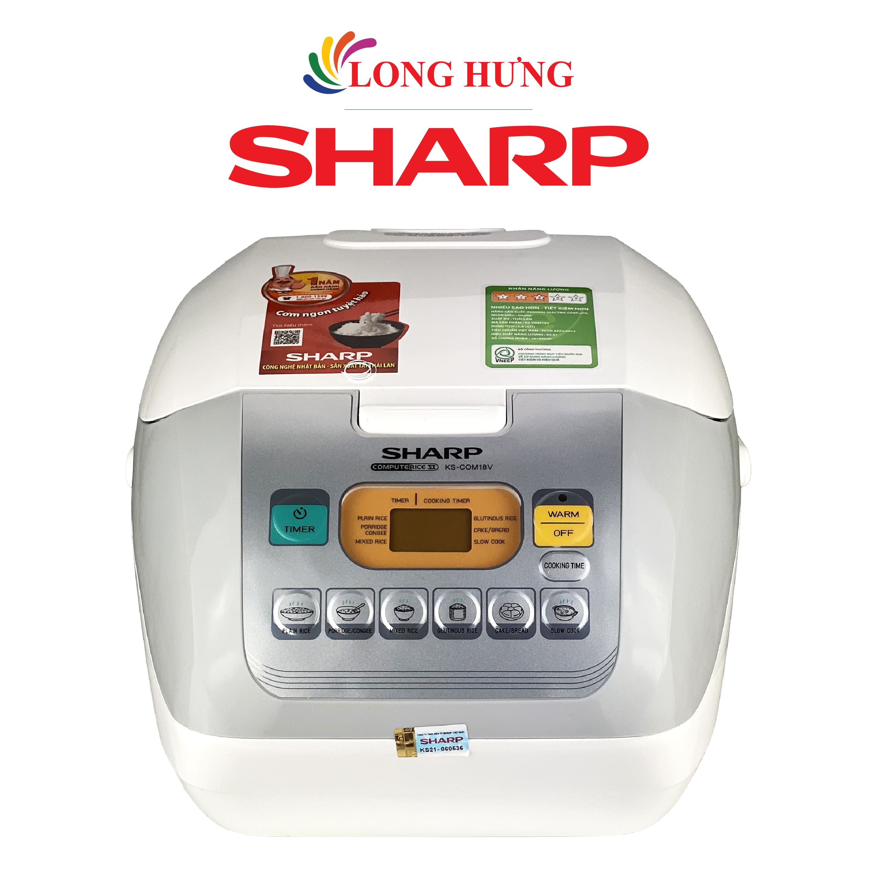 Nồi cơm điện tử Sharp 1.8 lít KS-COM18V - Hàng chính hãng