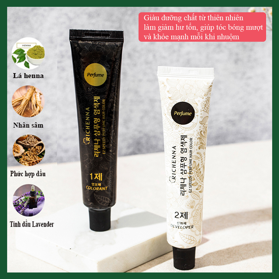 Gội nhuộm phủ bạc thảo dược Richenna EZ Speedy Perfume Hair Color hương nước hoa màu nâu đen 60G
