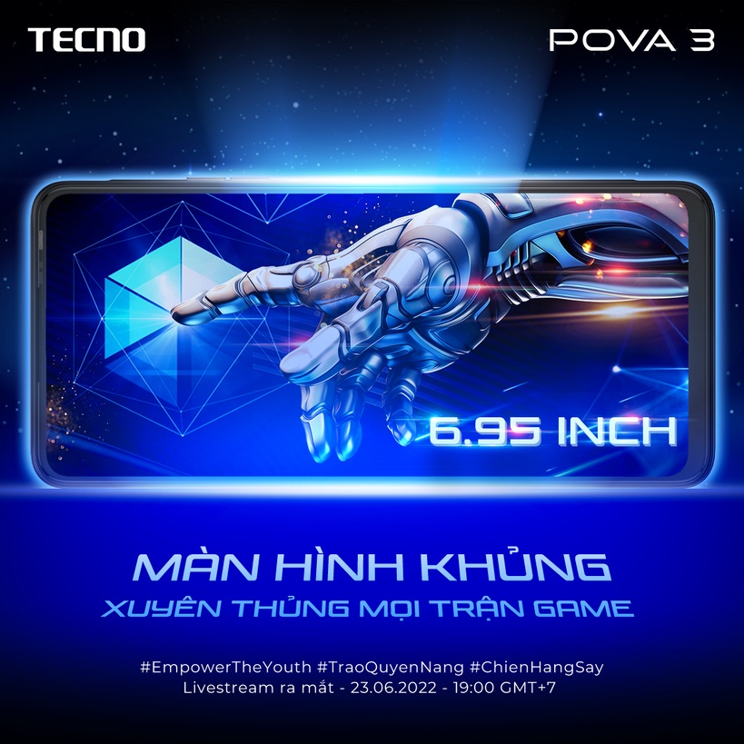 Điện thoại Gaming Tecno POVA 3 (6GB)/128GB - Helio G88 | 7000 mAh | Sạc nhanh 33W - Hàng Chính Hãng