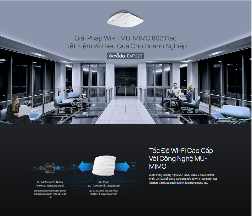 Bộ phát wifi TP-Link EAP225 Wi-Fi Băng Tần Kép Nhanh, Hỗ Trợ PoE, Mạng Khách An Toàn - Hàng chính hãng