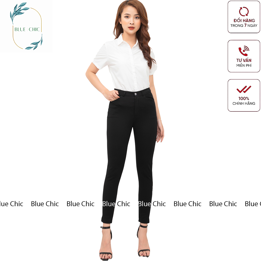 Quần tregging nữ Blue Chic  lưng cạp cao dài dáng thun ôm bó legging skinny vải giữ nhiệt màu đen