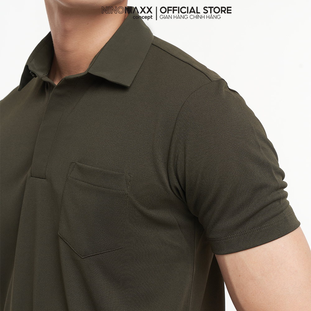 N&amp;M CLUB Áo Polo Nam Tay Ngắn Cổ Sơ Mi dấu nút chất liệu sợi Cafe Olive 103054