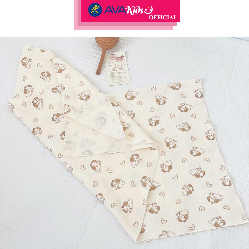 Khăn tắm cotton Bessla 2 lớp 90x100 cm - Cún trái tim - Hàng Chính Hãng
