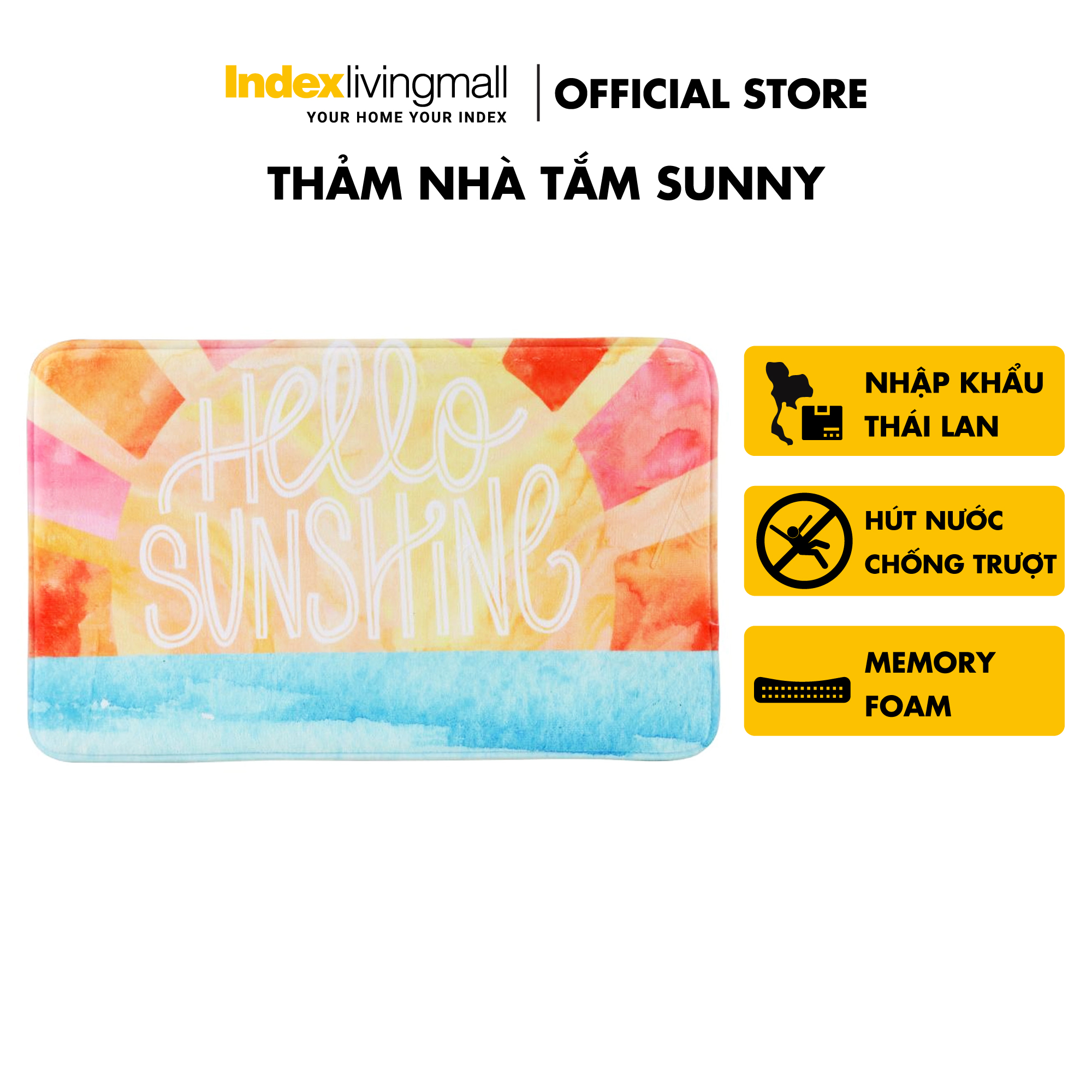 Thảm nhà tắm Index Living Mall SUNNY chùi chân chống trơn trượt, thấm nước, chất liệu memory foam, trọng lượng nhẹ, độ bền cao, mềm dẻo