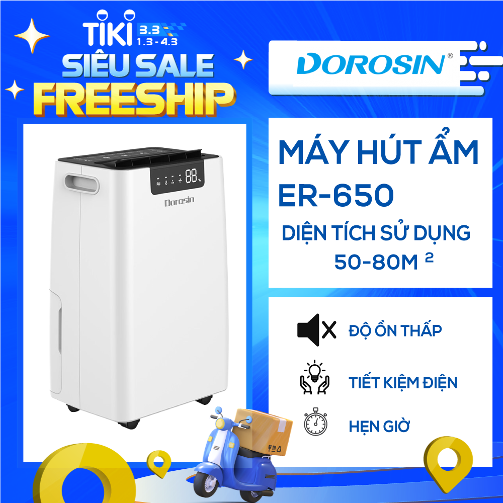 Máy hút ẩm gia dụng chính hãng Dorosin ER-650E /Công suất hút ẩm 50lít/ngày/Cảm ứng điện tử thông minh