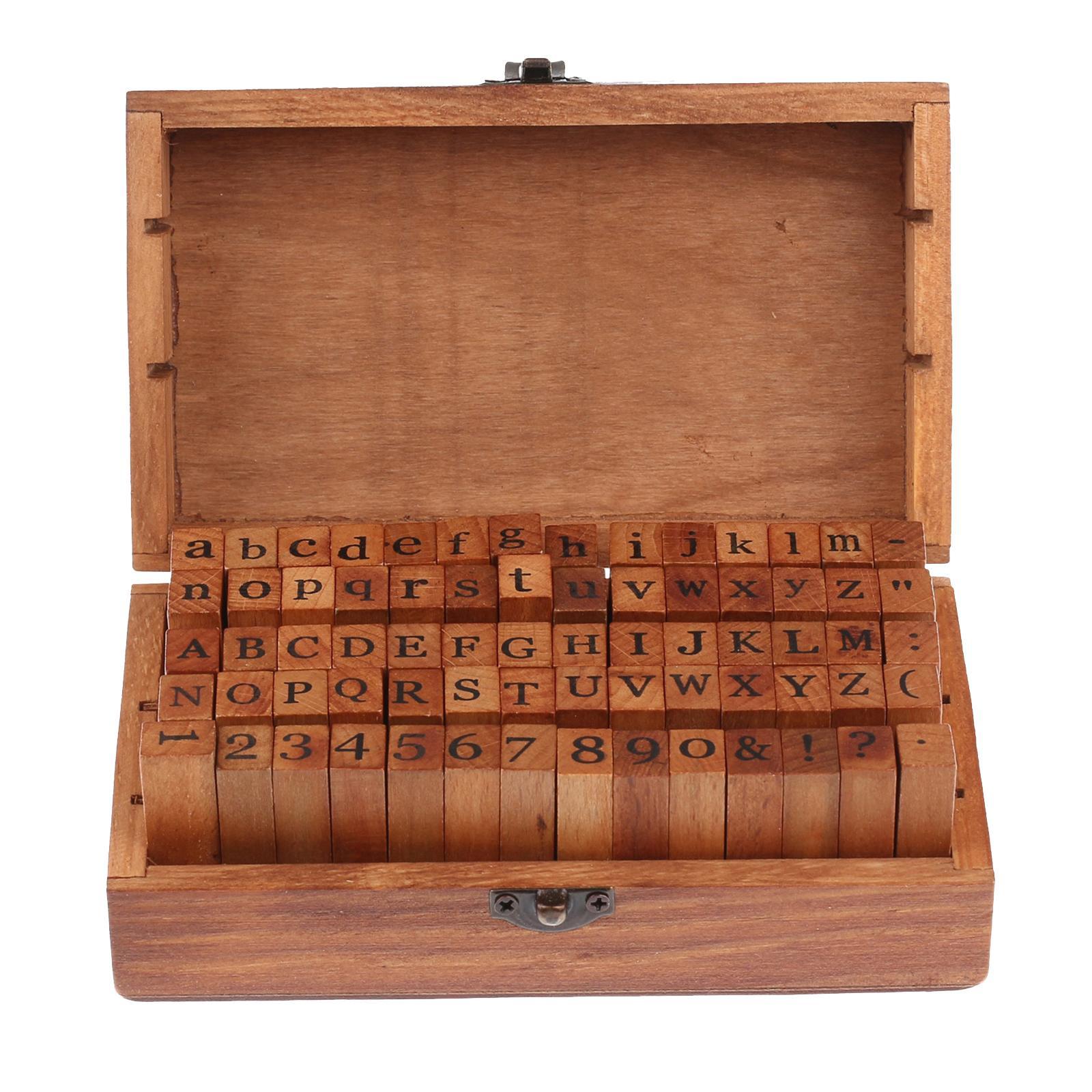 70Pcs/set Rubber Stamps Vintage Wooden Box Case Alphabet Letter