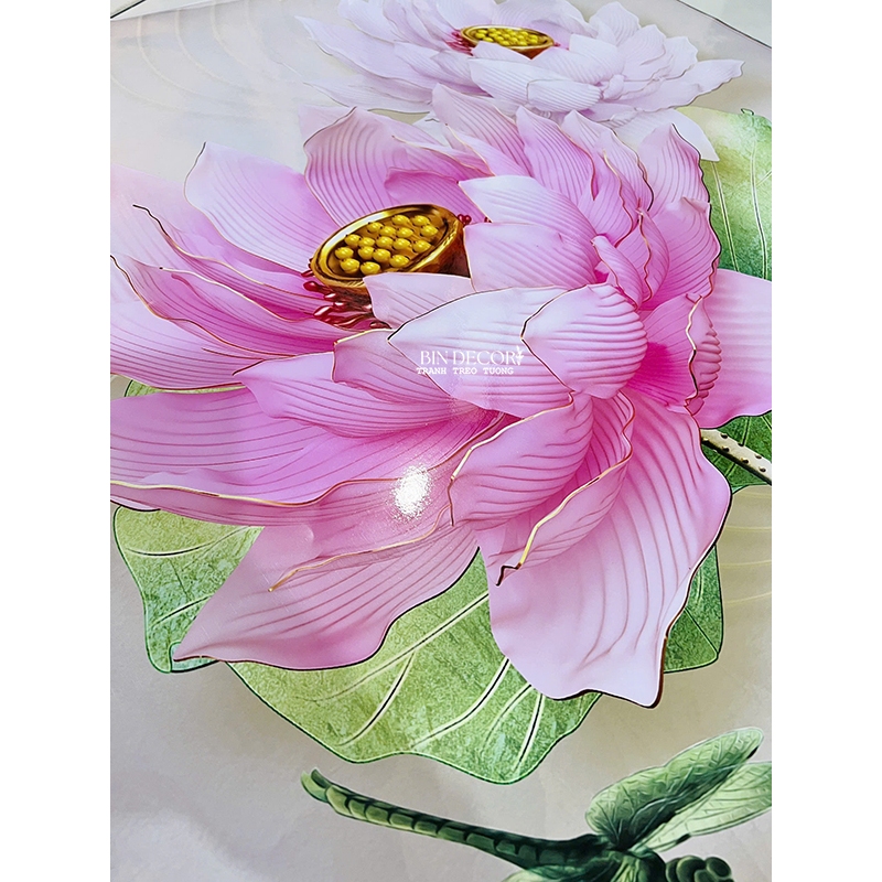 (ẢNH THẬT) Tranh dán tường 3D hoa sen hồng tranh trang trí decor khổ dọc
