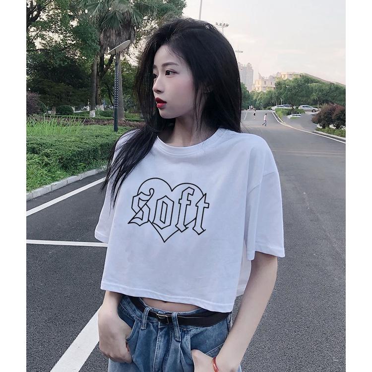 Áo croptop nữ tay ngắn cổ tròn vải thun cotton kiểu hàn quốc CR001 Miucho in hình hoạ tiết