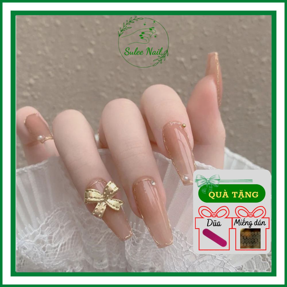 Móng tay giả nhọn kèm dũa, đính nơ siêu sang choảnh Sulee Nail kiểu nhọn