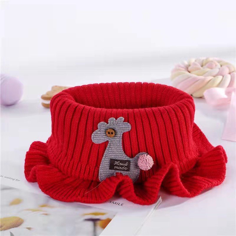 Khăn Len Ống Quàng Cổ Nhún Bèo Họa Tiết Đính Kèm Hươu Xinh Xắn Cho Bé
