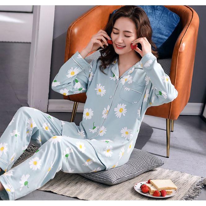 Bộ Đồ Pyjama Bầu Và Sau Sinh Dài Tay Az9446 Chất Liệu 100%Cotton Họa Tiết Hoa Cúc Dễ Thương Có Thiết Kế Cho Bé Ti