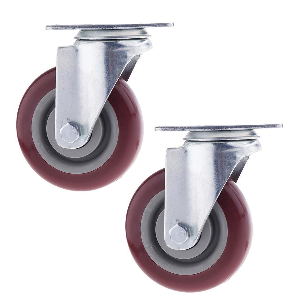 2pcs 4 Inch Swivel Caster Rubber Wheel Top Plate Bearing Heavy Duty - No Brake