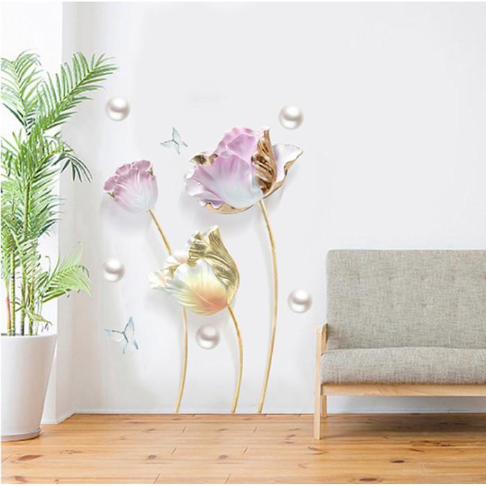 Decal dán tường trang trí - BÔNG HỒNG VÀNG BƯỚM HIỆN ĐẠI