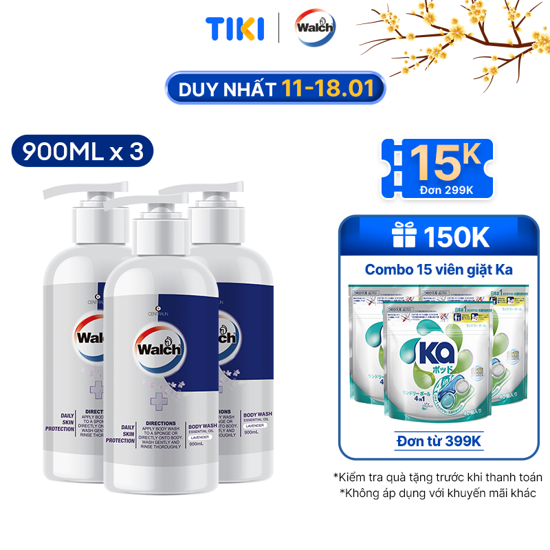 Combo 3 sữa tắm tinh dầu Walch tiêu diệt vi khuẩn, dưỡng ẩm mềm mịn, tái tạo làn da - Hương Lavender