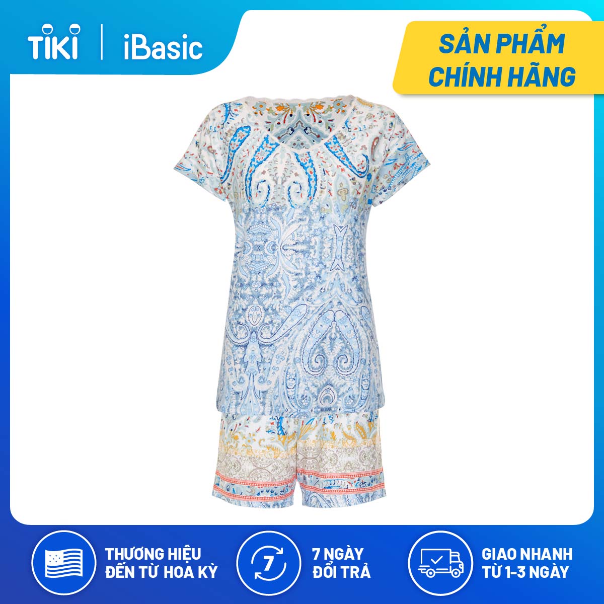 Bộ mặc nhà nữ tay ngắn thun hoạ tiết iBasic HOMW034T và HOMW034B