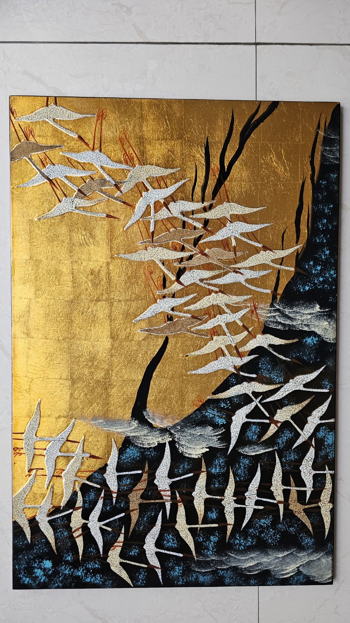 Tranh sơn mài dát vàng,bạc, cẩn ốc cao cấp Thanh Bình Lê size 40x60 cm