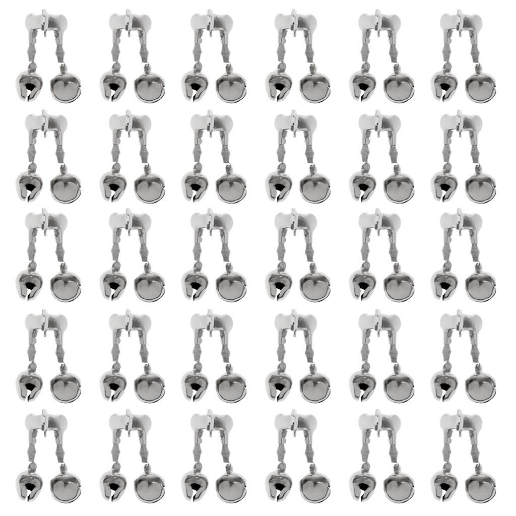 30Pcs Twin 2 Bells Ring Fishing Rod Clamp Bite Lure Alarms Fish Bite Ring Tackle