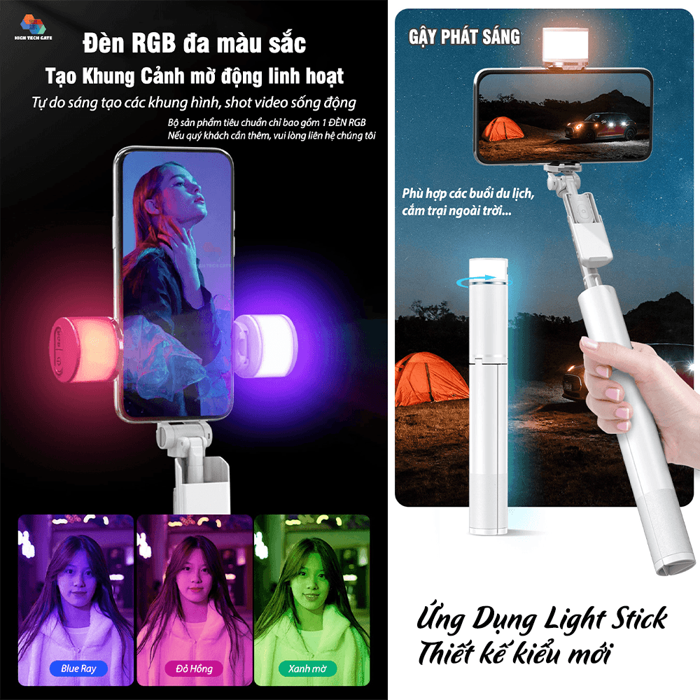 Gậy Chụp Ảnh Tự Sướng Light Stick A900 Có Đèn RGB Đa Chế Độ, Tích Hợp Điều Khiển Bluetooth Selfie, Tay Quay Video 360 Dấu Kín, Hàng Chính Hãng