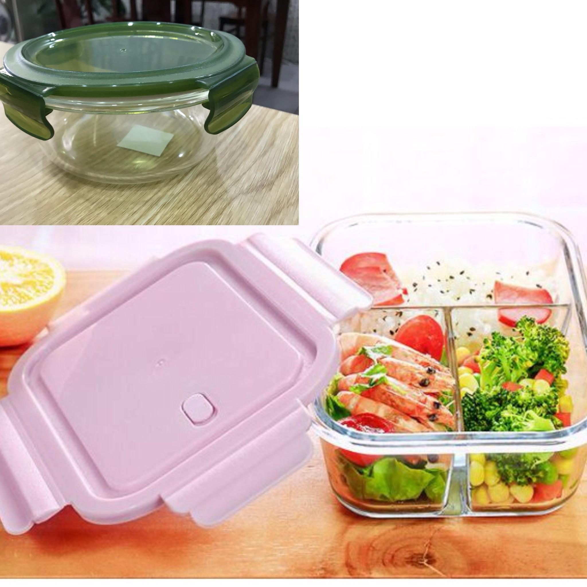 Hộp Cơm Thủy Tinh 3 Ngăn 1050 Ml + Thố Canh Thủy Tinh Tròn 600Ml Phong Cách Nhật Bản Cực Kì Tiện Lợi - Loại Tốt