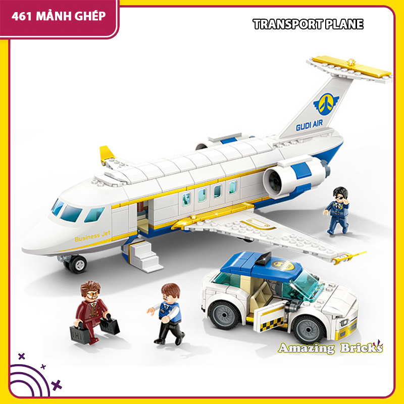 Đồ chơi Lắp Ráp Máy Bay Du Lịch, Amazingbricks 10502 Transport Plane City, Xếp hình thông minh [461 Mảnh ghép]