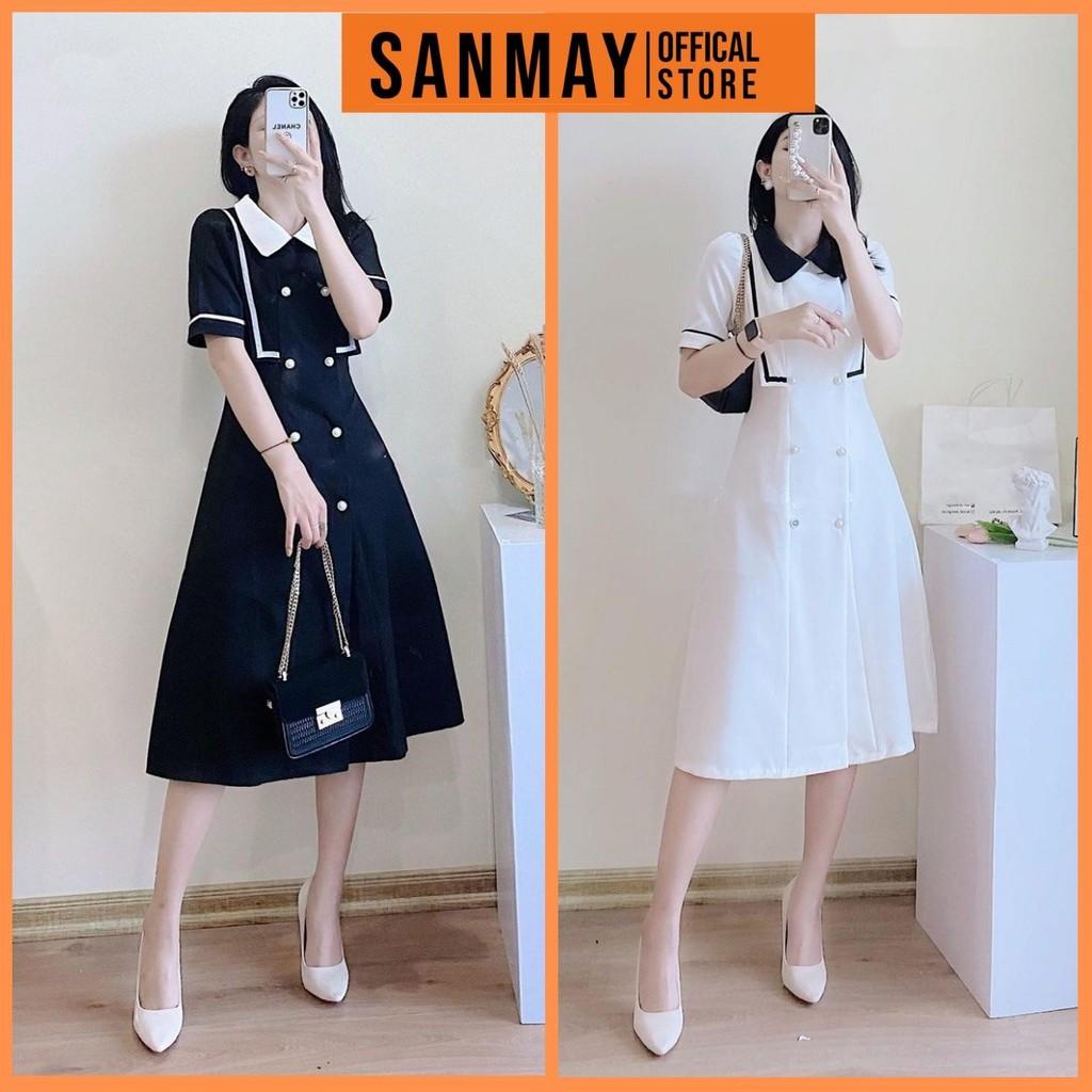 Đầm Suông Công Sở Nữ Đẹp SANMAY Váy Dự Tiệc Cổ Sơ Mi Dáng Xòe Sang Trọng, Thanh Lịch VD023