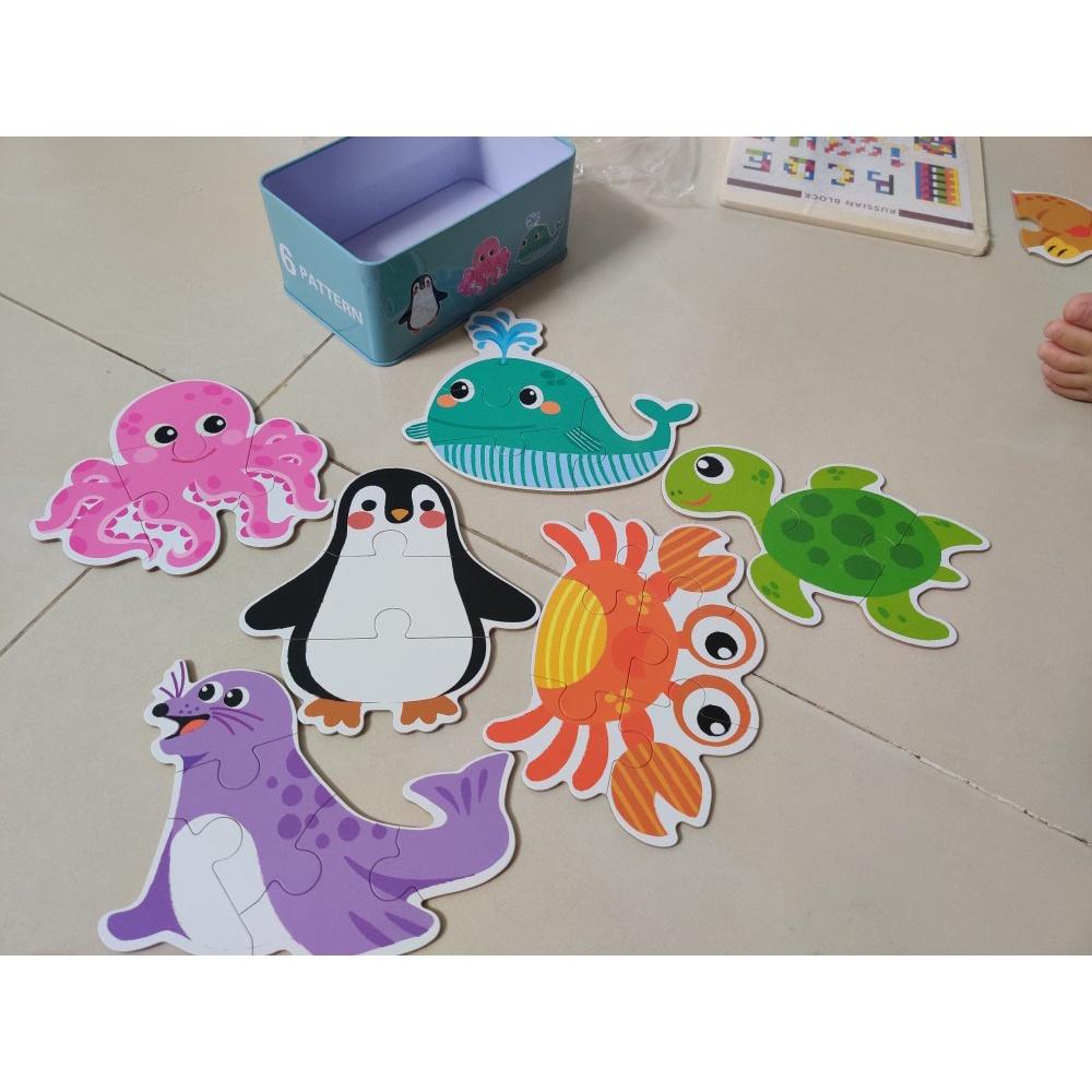 Đồ chơi xếp hình puzzle ghép hình 3-6 mảnh to hộp thiếc đẹp cho bé tập ghép