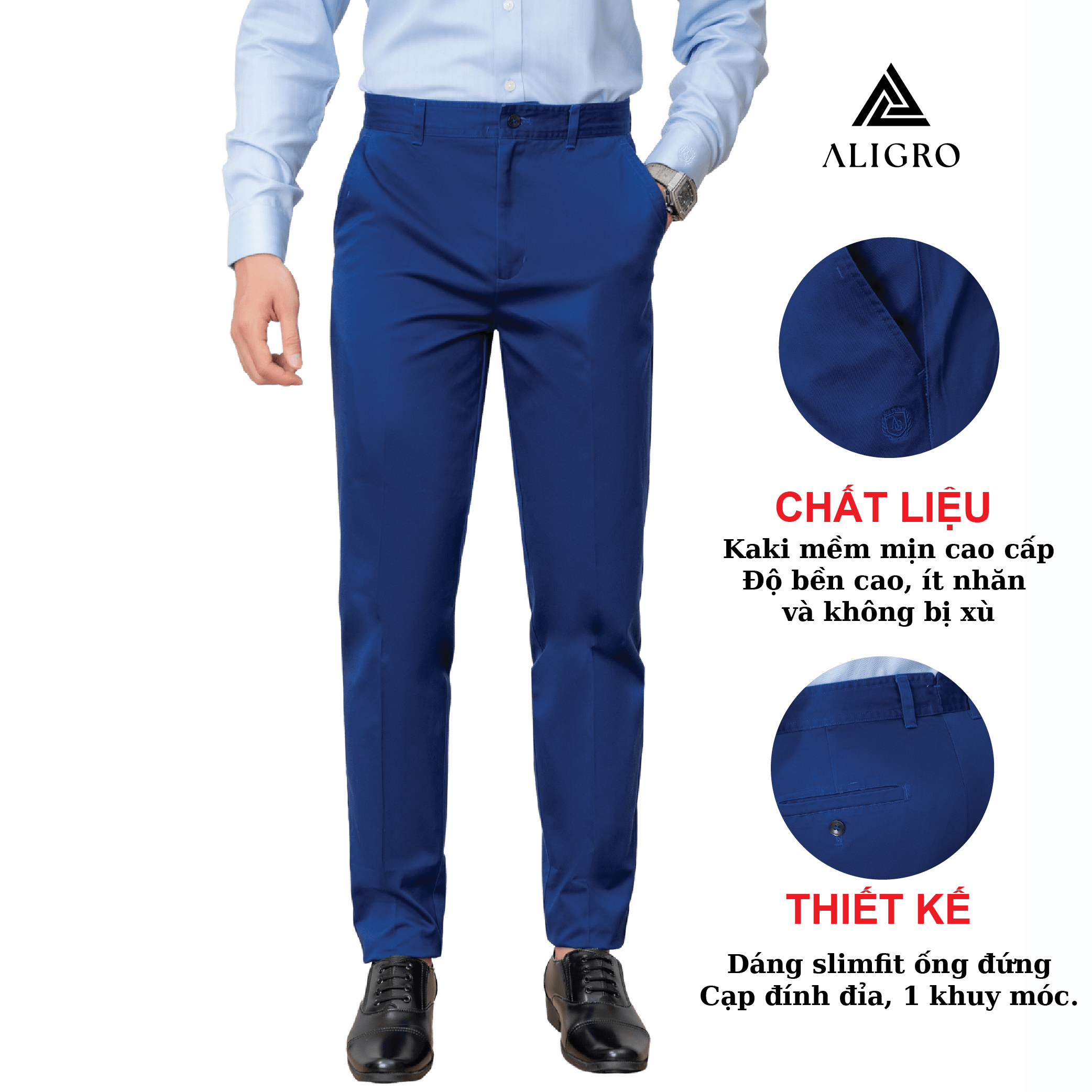 Quần kaki nam ALIGRO chất liệu kaki mềm mịn cao cấp dáng slimfit màu xanh đậm ALGK066