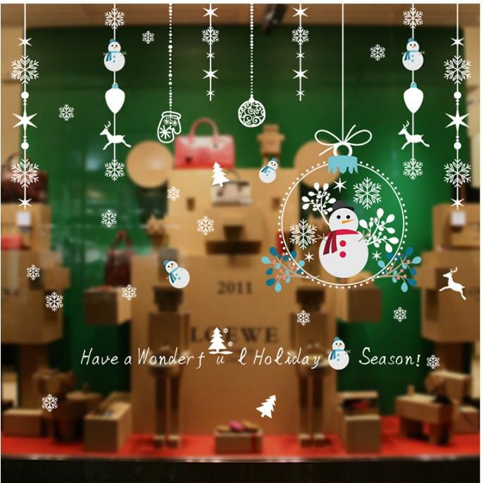 Decal trang trí noel rèm treo người tuyết và tuần lộc