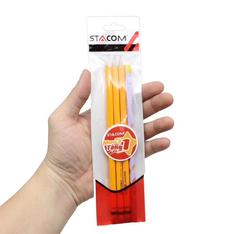 Vỉ 3 + 1 Bút Chì Gỗ 2B - Stacom V3PC107-2B