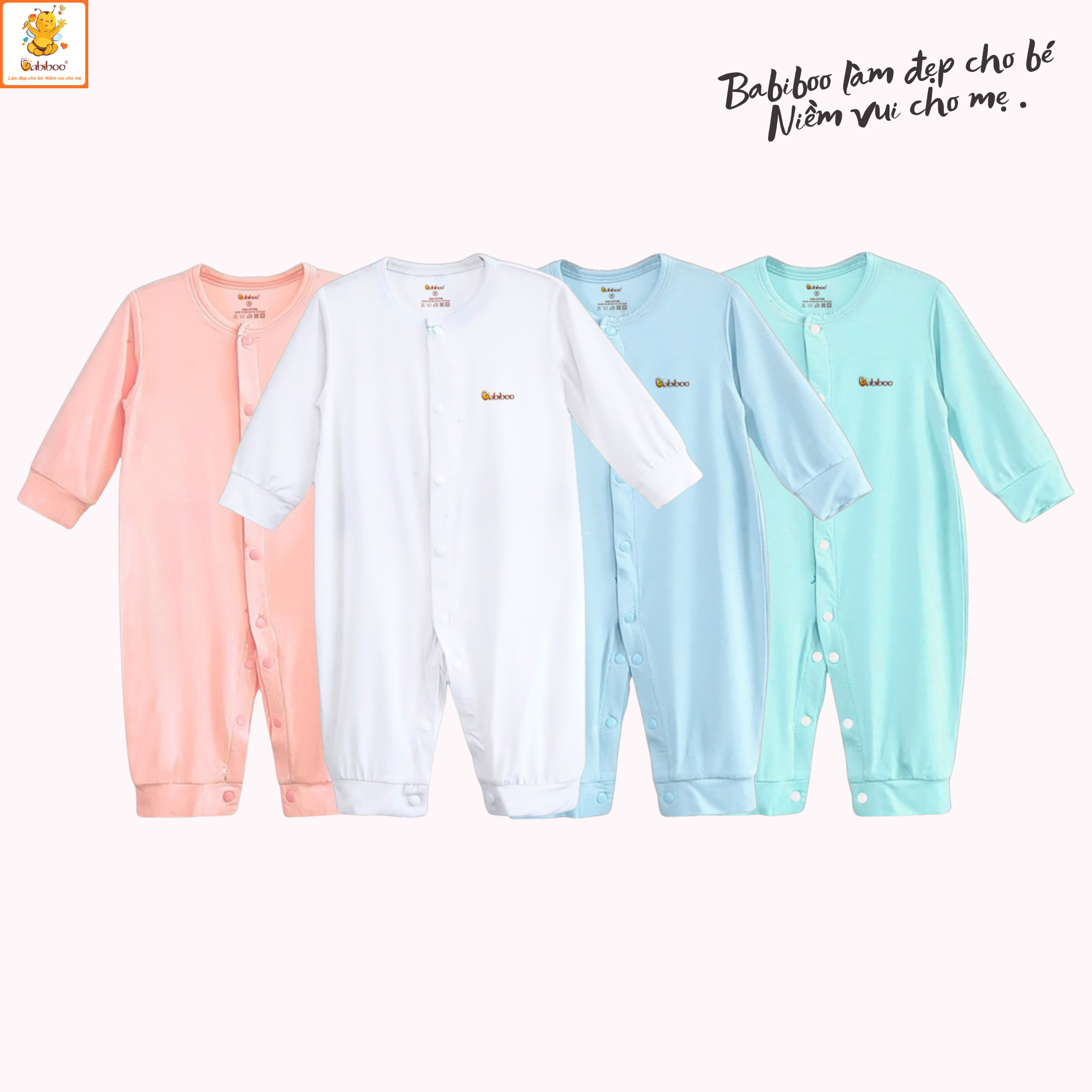 Bodysuit cho bé Babiboo bộ áo liền quần tay dài vải viscose siêu mềm, thoáng mát, mịn màng BTK25