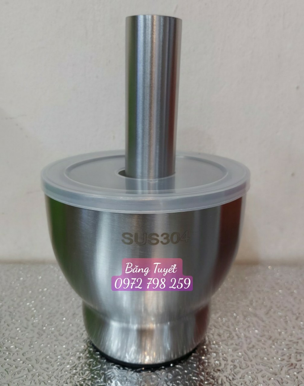BỘ CỐI CHÀY INOX SUS 304 BẦU CÓ NẮP CAO CẤP .Dụng cụ nhà bếp cối chày inox có nắp chống bắn đế trống trơn chượt đa năng giã nhiễn các loại tỏi ớt tiêu riềng sả