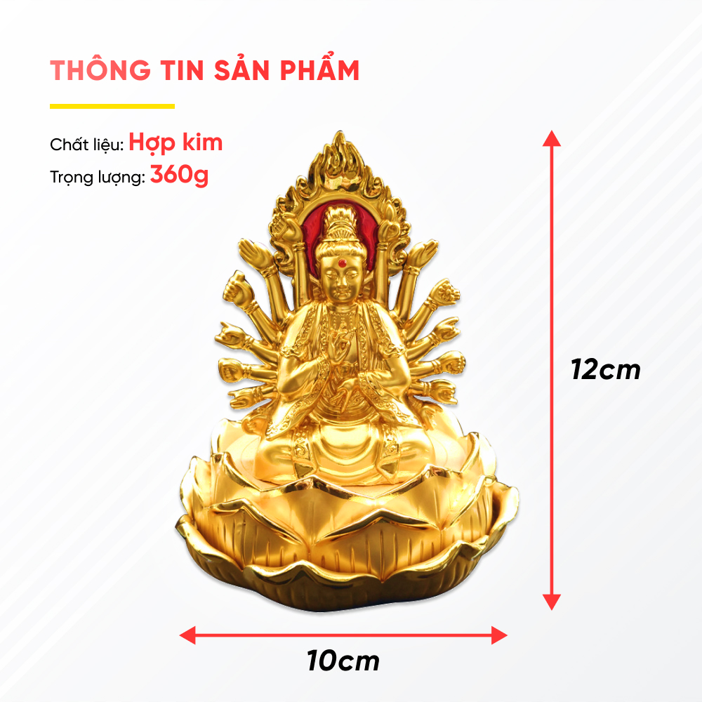 Tượng Phật Bà Quan Âm Nghìn Tay Hai Mặt Trang Trí Taplo Xe Hơi, Bàn Làm Việc Mạ Vàng