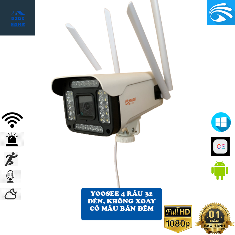 CAMERA YOOSEE WIFI 4 RÂU 32 LED 5.0 mpx. CỐ ĐỊNH -BẢO HÀNH 12 THÁNG CẢ THẺ NHỚ- HÀNG CHÍNH HÃNG