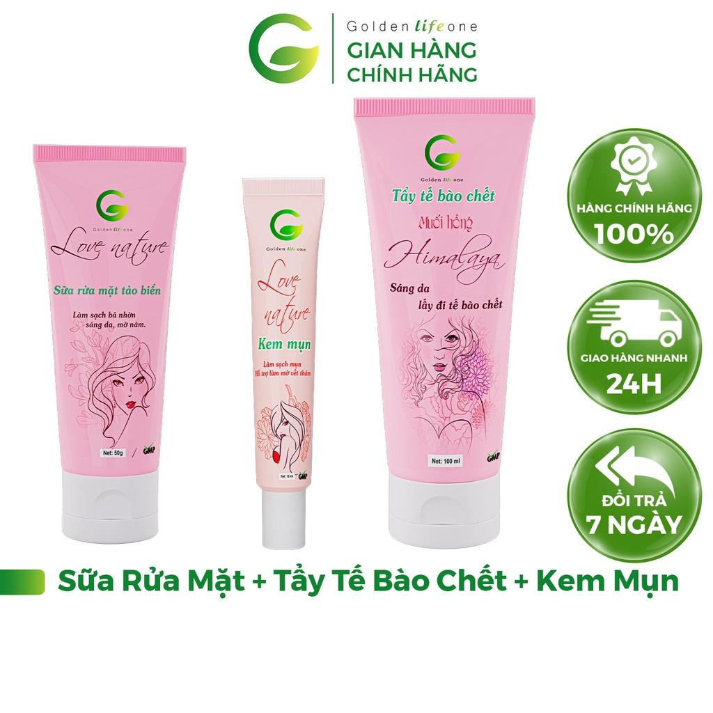 Combo Sữa Rửa Mặt Love Nature 50ML + Tẩy Tế Bào Chết Love Nature 100ML + Kem Mụn Love Nature 15G