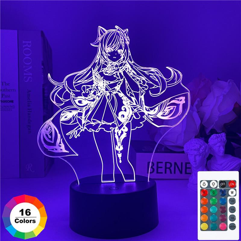 Genshin Tác Động 3D Đèn Game Manga Hình Bầu Không Khí Ảo Giác LED Cho Phòng Ngủ Đầu Giường Trang Trí Trẻ Em Quà Tặng Đèn Ngủ Lampara