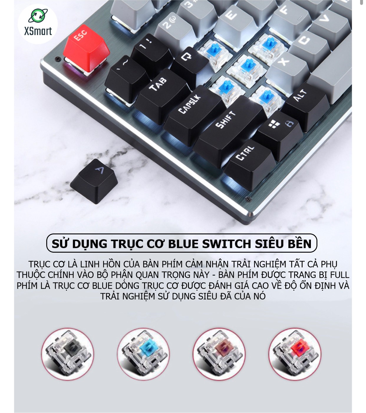 Bàn phím CƠ Bluetooth Không Dây Pin Sạc XSmart K950 LED đẹp, Trục blue switch cho pc laptop, điện thoại, máy tính bảng macbook iphone ipad hàng chính hãng