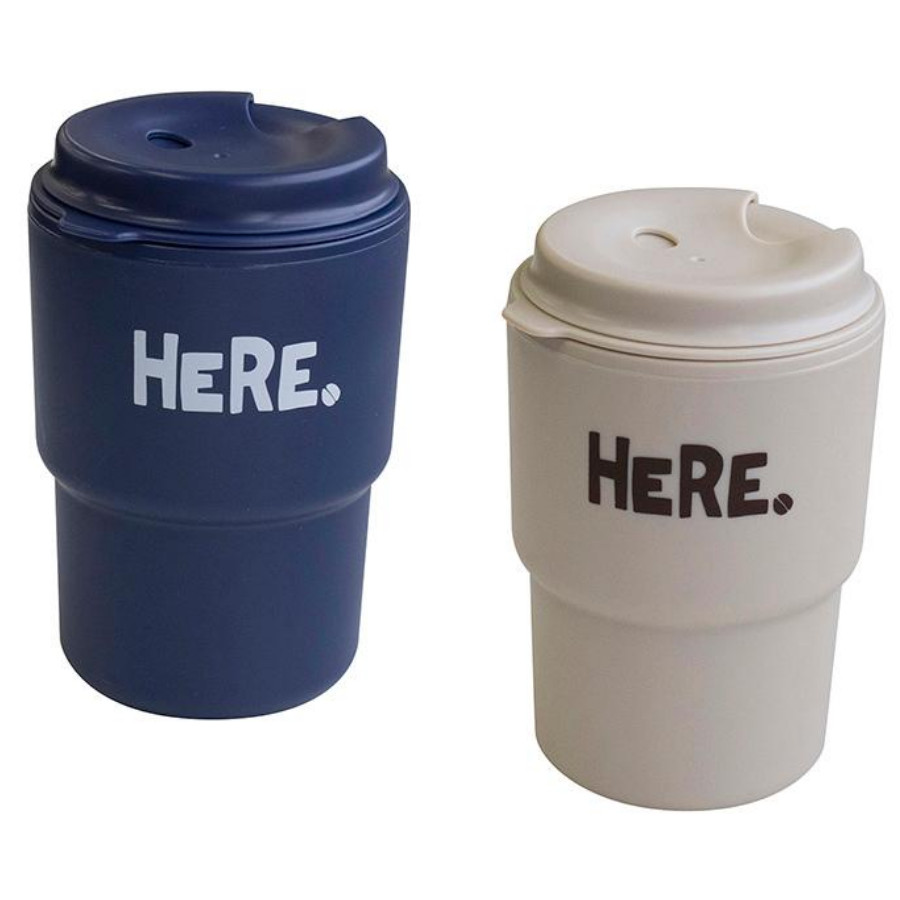 Combo 2 cốc uống nước kèm nắp xoay có lỗ cắm ống hút 320ml