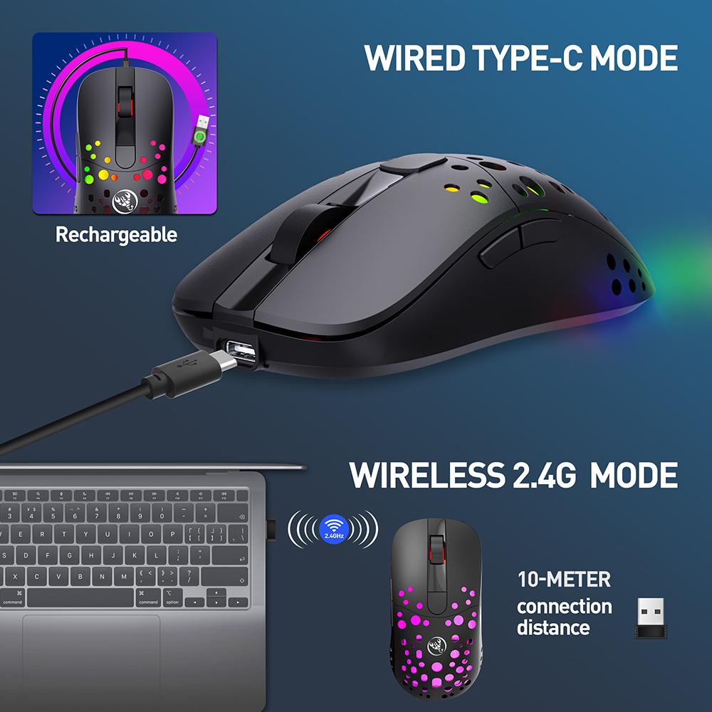 HXSJ T100 Type-C Wired & 2.4G Wireless 10000DPI Programmable RGB Backlit Mouse 6 Adjustable DPI Levels