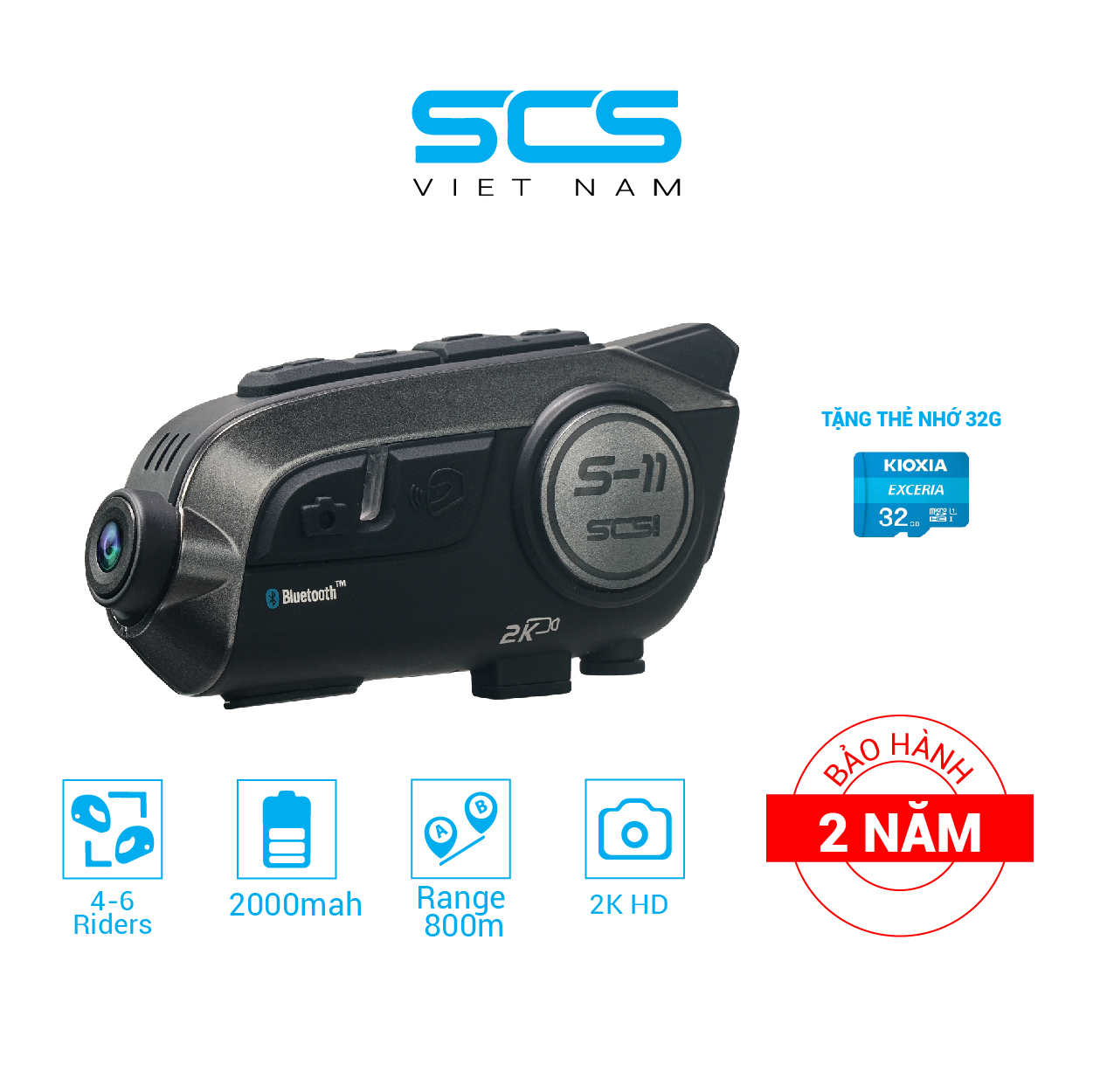 HÀNG CHÍNH HÃNG - Tai nghe mũ bảo hiểm mô tô phượt SCS Bluetooth helmet Camera 2k Intercom SCS S-11