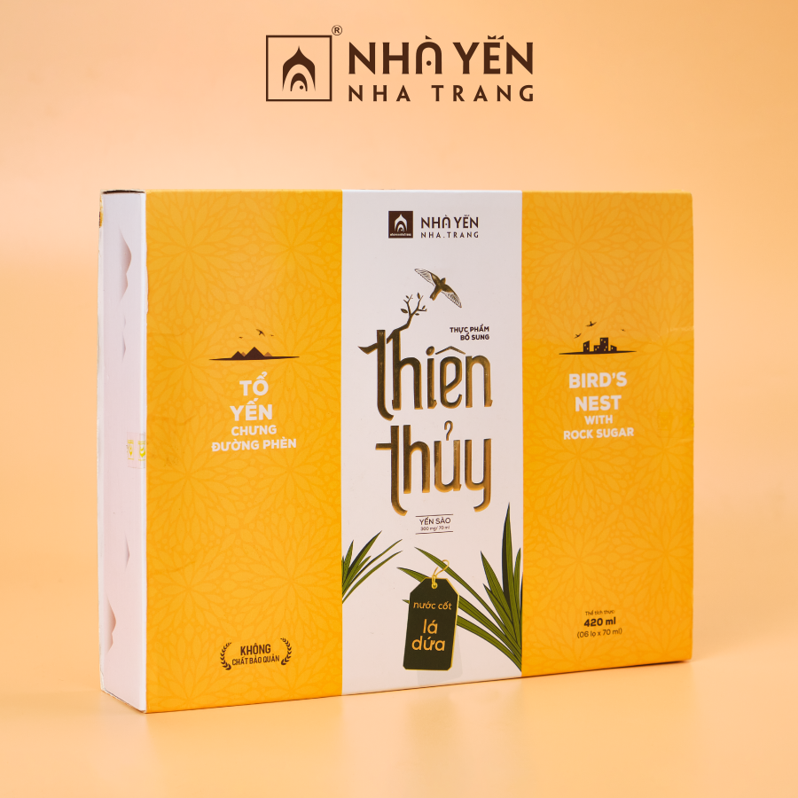 Đặc Sản Khánh Hòa - Nước Yến Sào Thiên Thủy - Vị Lá Dứa - Nhà Yến Nha Trang - Hộp 6 Lọ - Có Đường - Tổ Yến Chưng Sẵn - Nước Yến Chưng Sẵn - Hàng Chính Hãng