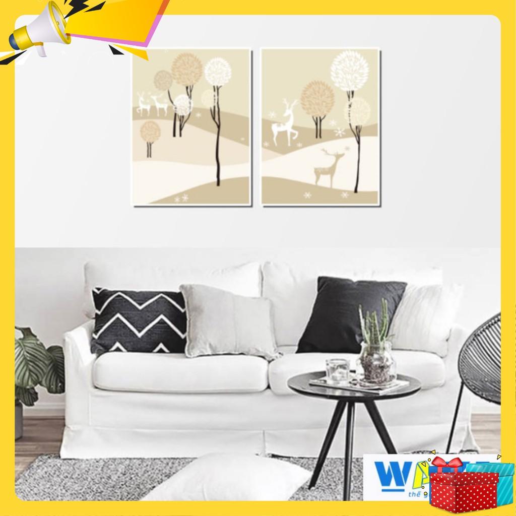 Bộ 2 tranh trang trí phòng khách phong cách tối giản – W232