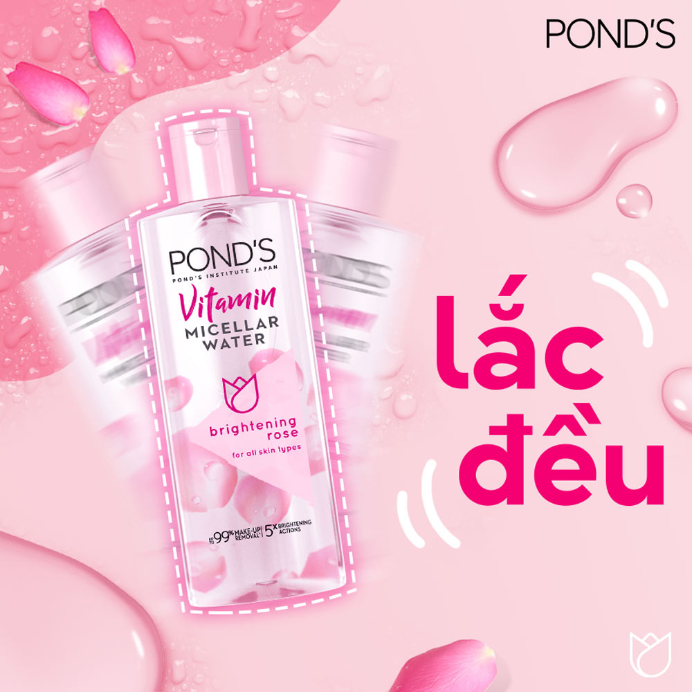 Nước tẩy trang Vitamin và hoa hồng POND'S Vitamin và hoa hồng sáng da Sạch 99% lớp trang điểm sáng da sạch sâu