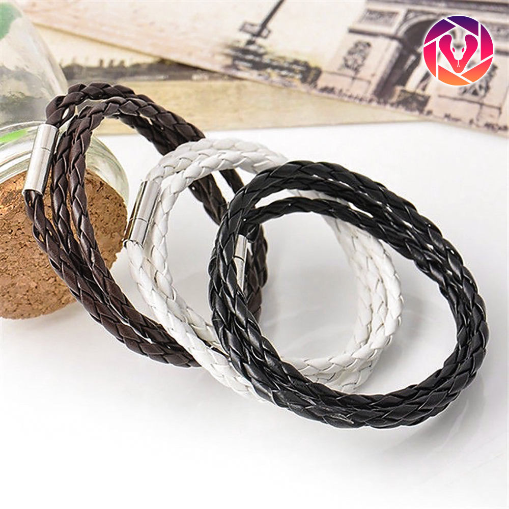 Vòng tay dây da bện, thời trang unisex, cá tính, phong cách Hàn Quốc