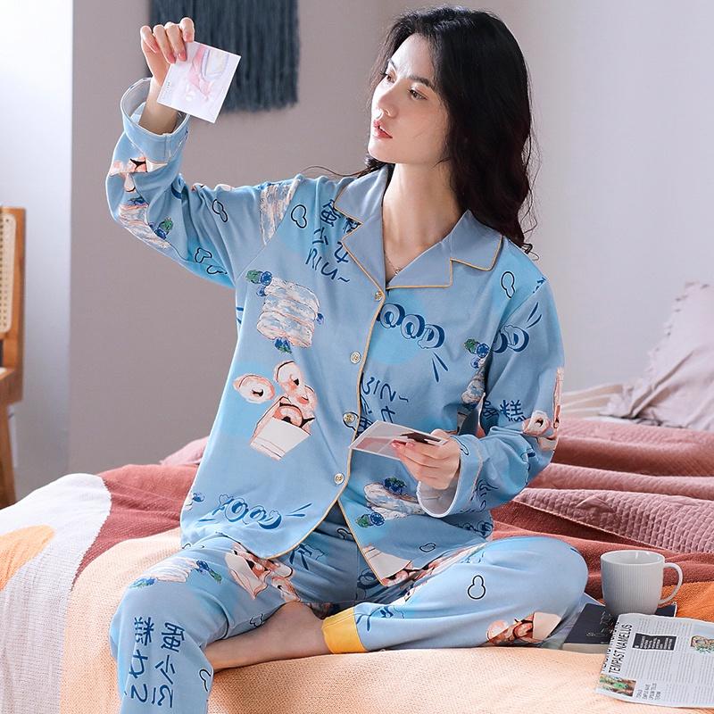 BỘ PYJAMA NỮ DÀI TAY COTTON MỀM MỊN, CAO CẤP, MÀU XANH MÁT DỊU, SIZE M-2XL